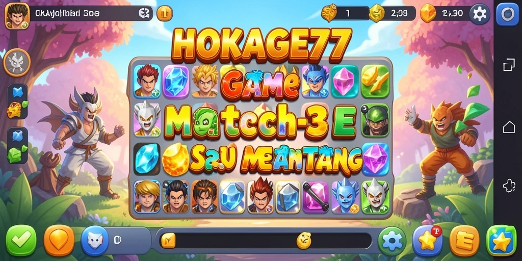 Screenshot gameplay HOKAGE77 menunjukkan keseruan mencocokkan permata.