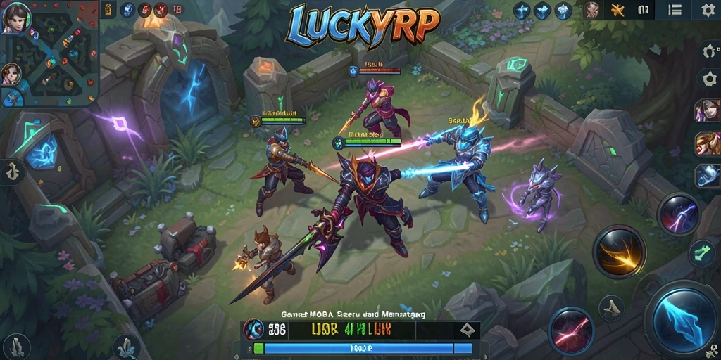 Tampilan gameplay yang dinamis dalam LUCKYRP dengan pertempuran tim.